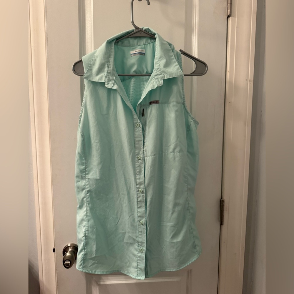 Mint Green Sleeveless Button Down Shirt
